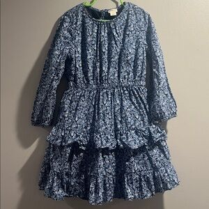 Crewcuts Blue Floral Tiered long Sleeve Dress girls 7 blue